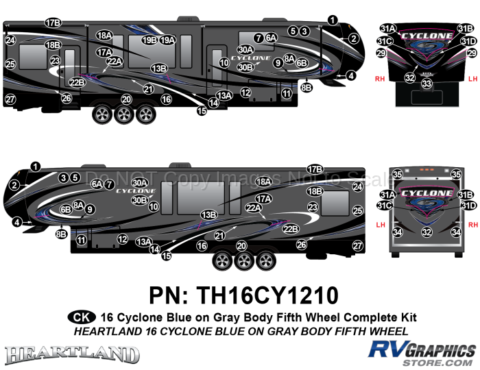87 Piece 2016 Cyclone FW Blue Gray Complete Graphics Kit