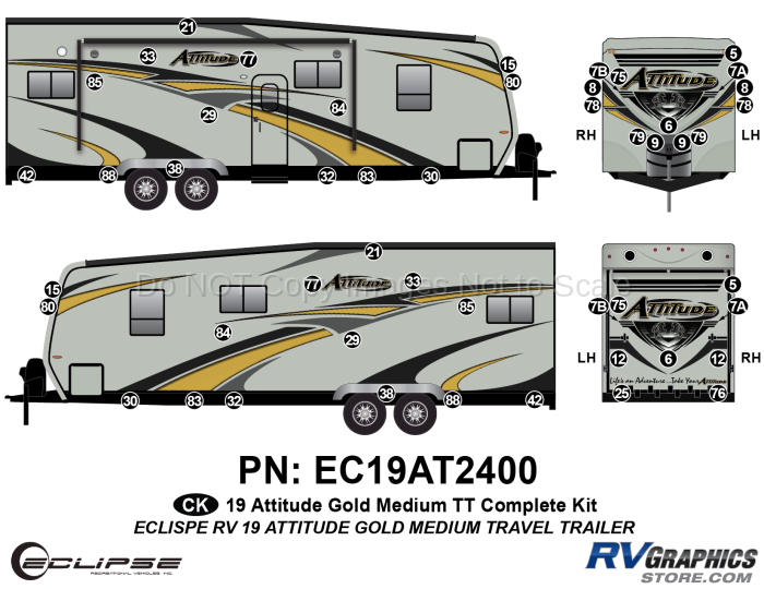 50 Piece 2019 Attitude Medium Travel Trailer Complete Graphics Kit