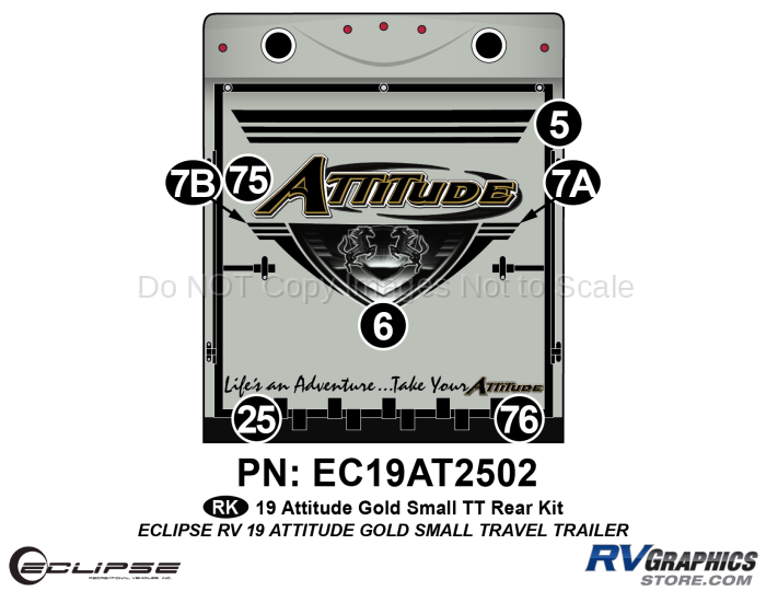 7 Piece 2019 Attitude Medium Travel Trailer Gold Rear Graphics Kit