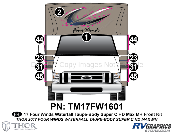 2 Piece 2017 Four Winds Motorhome Blue on Taupe Wall  Front Graphics Kit