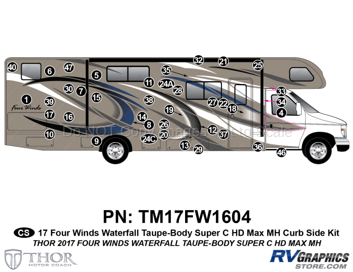 43 Piece 2017 Four Winds Motorhome Blue on Taupe Wall  Curbside Graphics Kit