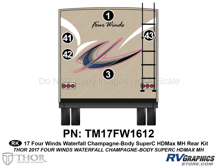 5 Piece 2017 Four Winds Motorhome Blue on Tan Wall  Rear Graphics Kit