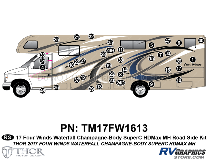 43 Piece 2017 Four Winds Motorhome Blue on Tan Wall  Roadside Graphics Kit