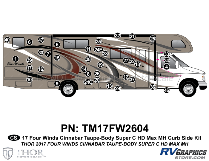 43 Piece 2017 Four Winds Motorhome Red on Taupe Wall  Curbside Graphics Kit