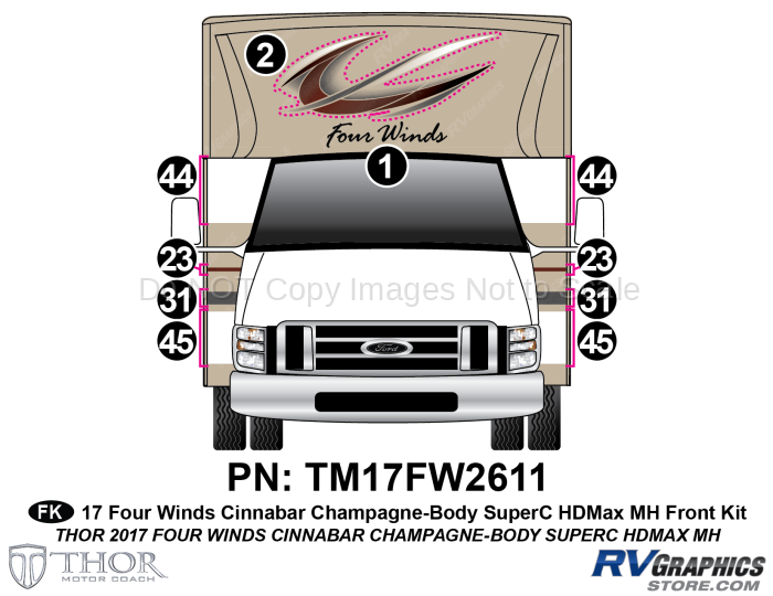 2 Piece 2017 Four Winds Motorhome Red on Tan Wall  Front Graphics Kit