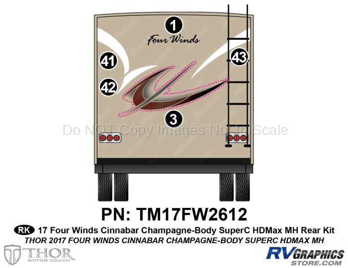 5 Piece 2017 Four Winds Motorhome Red on Tan Wall  Rear Graphics Kit