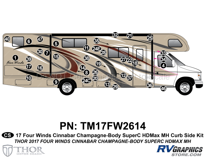 43 Piece 2017 Four Winds Motorhome Red on Tan Wall  Curbside Graphics Kit
