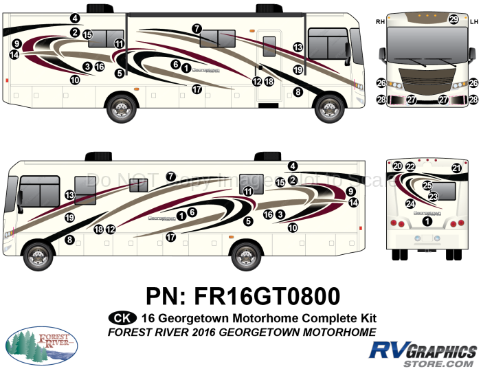 52 Piece 2016 Georgetown Motorhome Complete Graphics Kit
