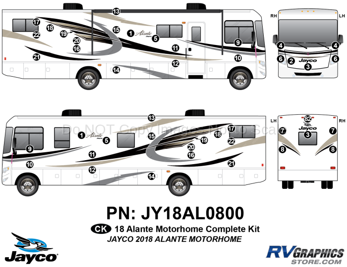 44 Piece 2018 Alante Motorhome Complete Graphics Kit