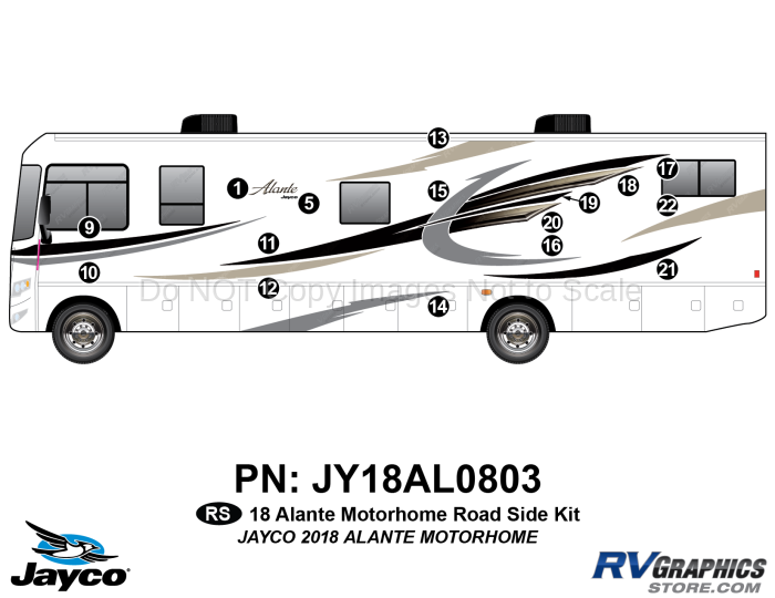 16 Piece 2018 Alante Motorhome Roadside Graphics Kit