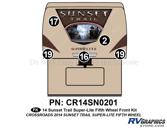 5 Piece 2014 Sunset Trail Fifth Wheel Front Graphics Kit