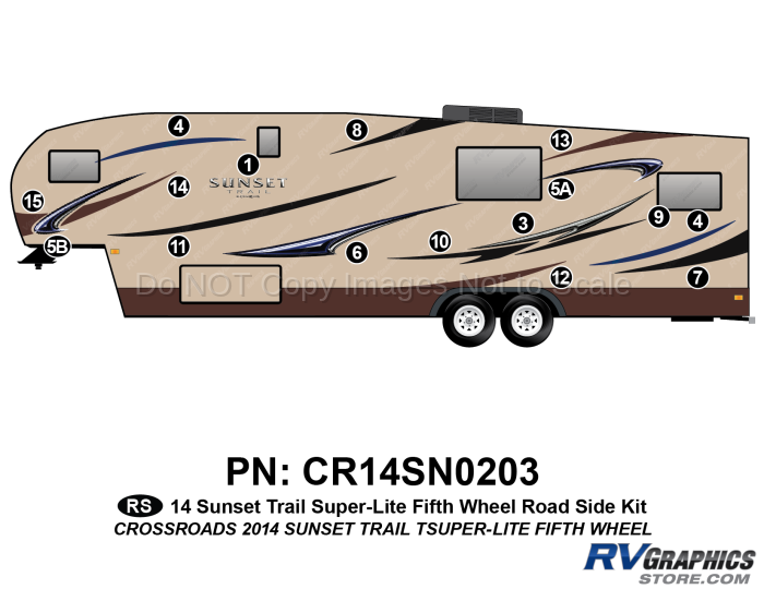 16 Piece 2014 Sunset Trail Fifth Wheel Roadside Graphics Kit