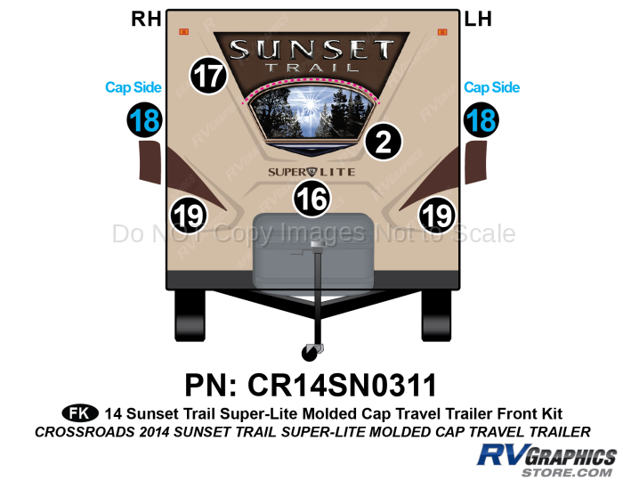 7 Piece 2014 Sunset Trail Molded Cap Travel Trailer Front Graphics Kit