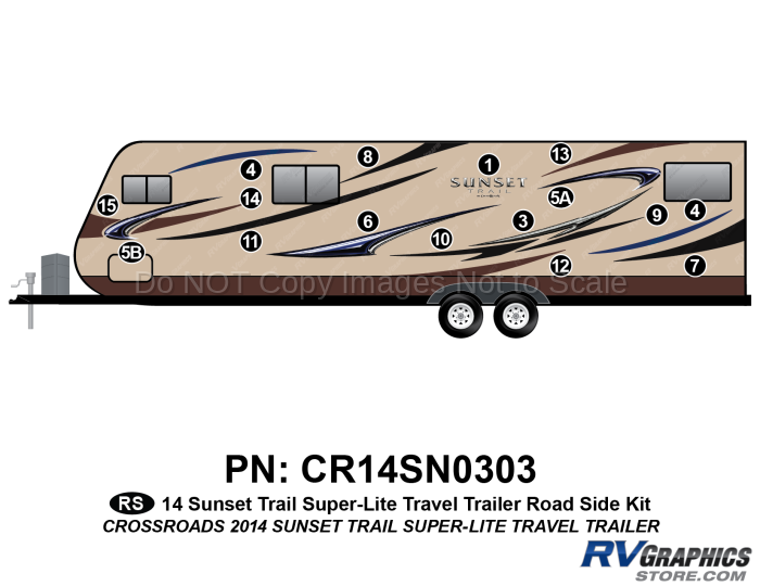 16 Piece 2014 Sunset Trail Travel Trailer Roadside Graphics Kit