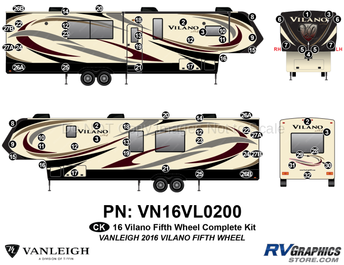 66 Piece 2016 Vilano Fifth Wheel Complete Graphics Kit