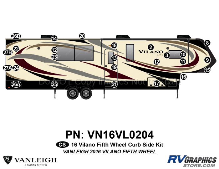 25 Piece 2016 Vilano Fifth Wheel Curbside Graphics Kit