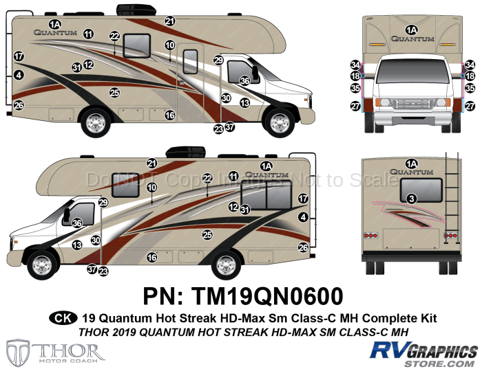 47 Piece 2019 Quantum Hot Streak Motorhome Complete Graphics Kit