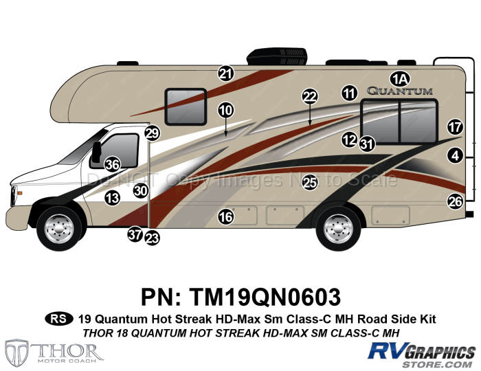 22 Piece 2019 Quantum Hot Streak Motorhome Roadside Graphics Kit (Includes Wingwall)