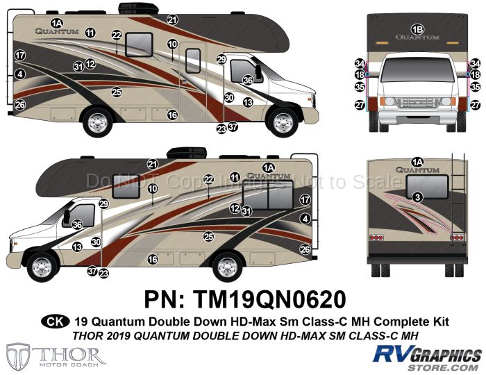 47 Piece 2019 Quantum Double Down Small Motorhome Complete Graphics Kit