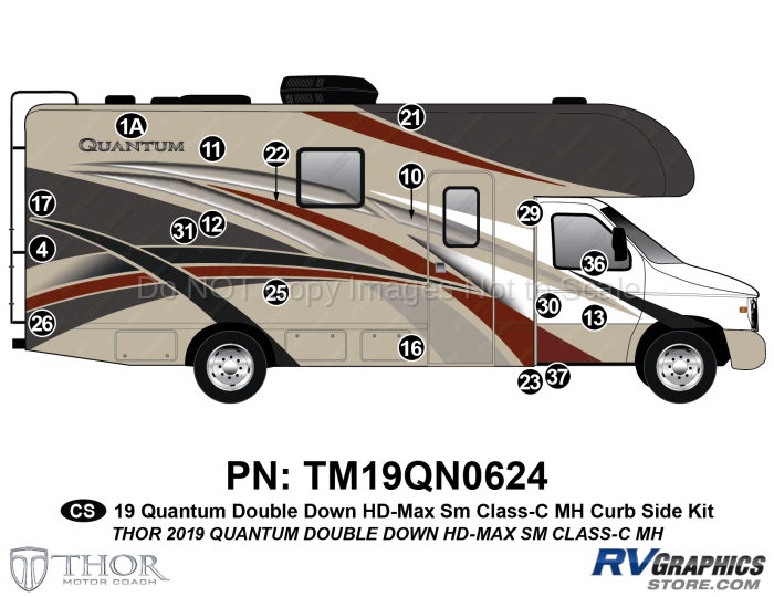 22 Piece 2019 Quantum Double Down Small Motorhome  Curbside Graphics Kit (Includes Wingwall)