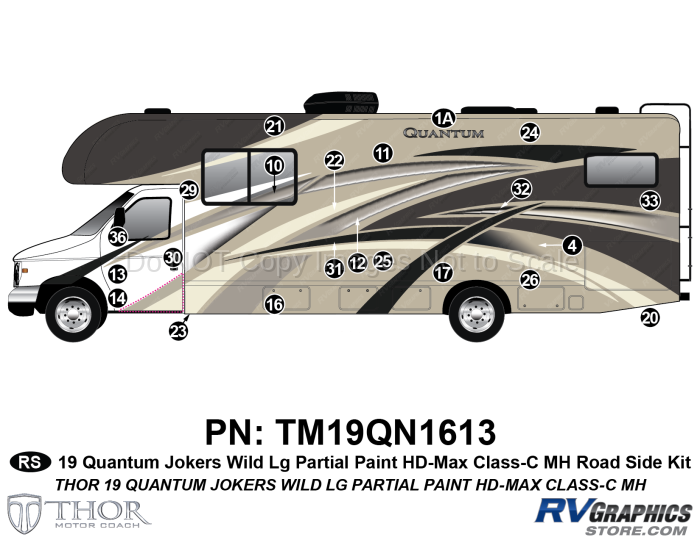 22 Piece 2019 Quantum Jokers Wild Partial Paint Motorhome Roadside Graphics Kit (Includes Wingwall)