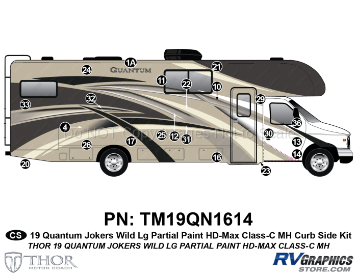 22 Piece 2019 Quantum Jokers Wild Partial Paint Motorhome Curbside Graphics Kit (Includes Wingwall)