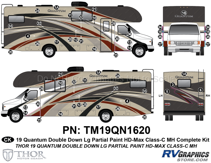 55 Piece 2019 Quantum Double Down Large Motorhome Complete Graphics Kit