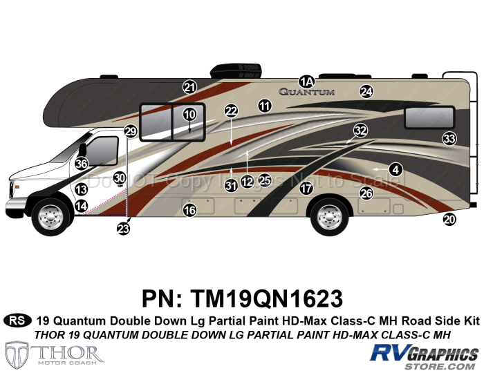 22 Piece 2019 Quantum Double Down Large Motorhome Roadside Graphics Kit (Includes Wingwall)