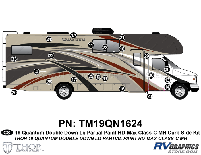 22 Piece 2019 Quantum Double Down Large Motorhome Curbside Graphics Kit (Includes Wingwall)