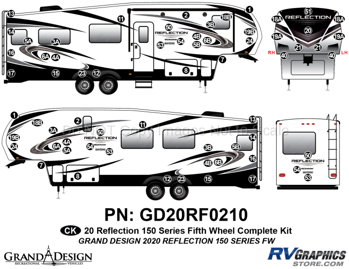 65 Piece 2020 Reflection 150 Series Fifth Wheel Complete Graphics Kit