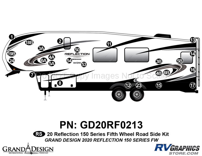 26 Piece 2020 Reflection 150 Series Fifth Wheel Roadside Graphics Kit