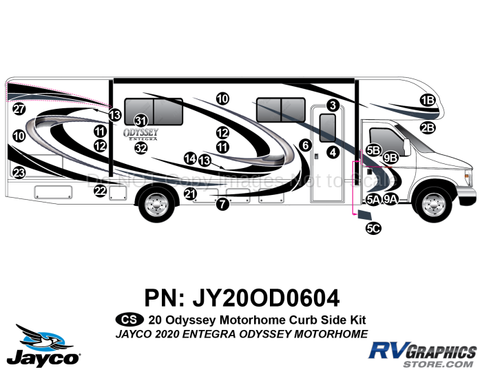26 Piece 2020 Odyssey Motorhome Curbside Graphics Kit