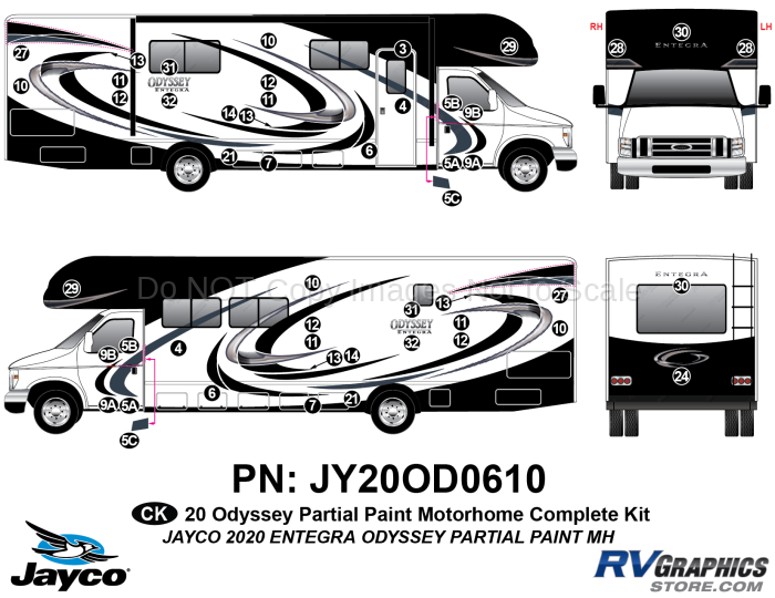 49 Piece 2020 Odyssey Partial Paint Motorhome Complete Graphics Kit