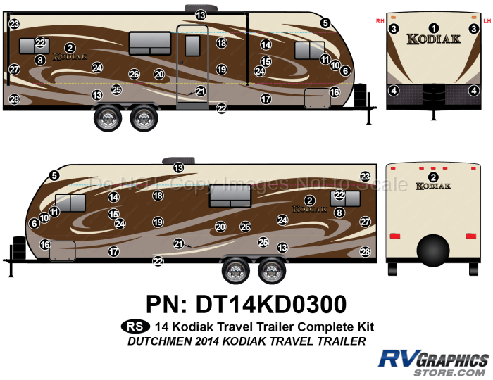 56 Piece 2014 Kodiak Travel Trailer Complete Graphics Kit