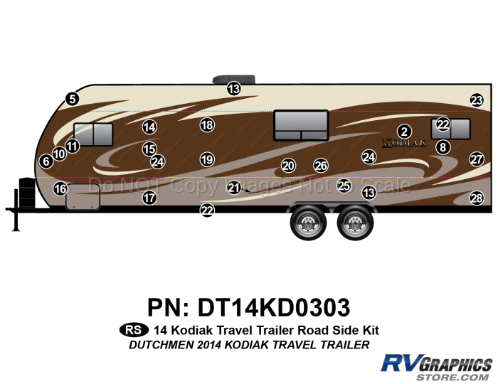 25 Piece 2014 Kodiak Travel Trailer Roadside Graphics Kit