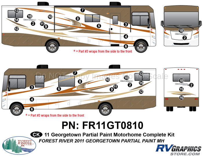 34 Piece 2011 Georgetown Partial Paint Motorhome Complete Graphics Kit