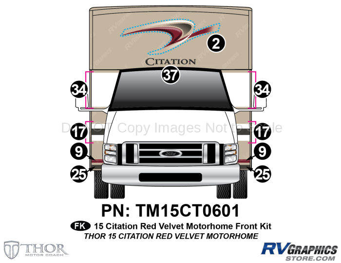 10 Piece 2015 Citation Motorhome Red Velvet Front Graphics Kit