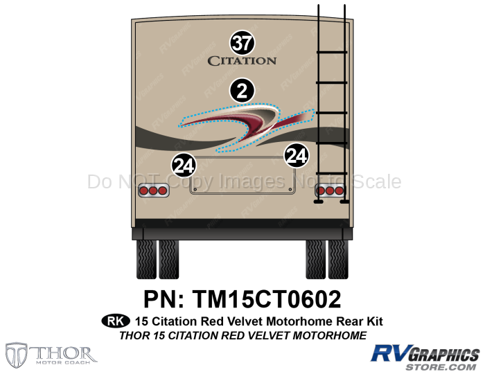4 Piece 2015 Citation Motorhome Red Velvet Rear Graphics Kit