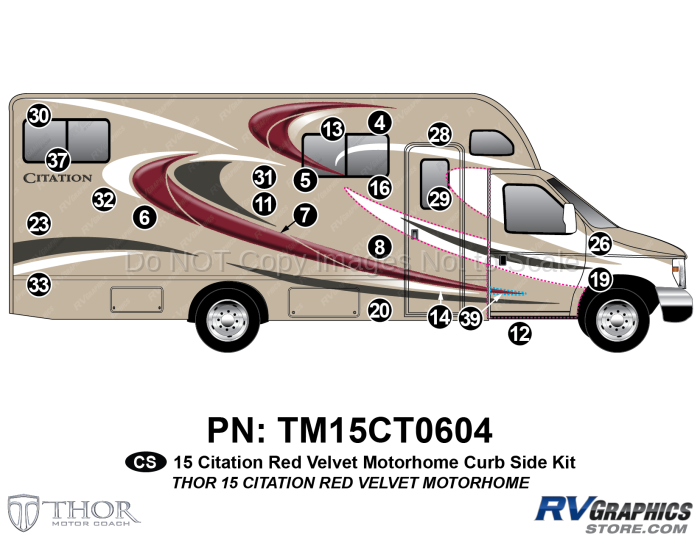 22 Piece 2015 Citation Motorhome Red Velvet Curbside Graphics Kit
