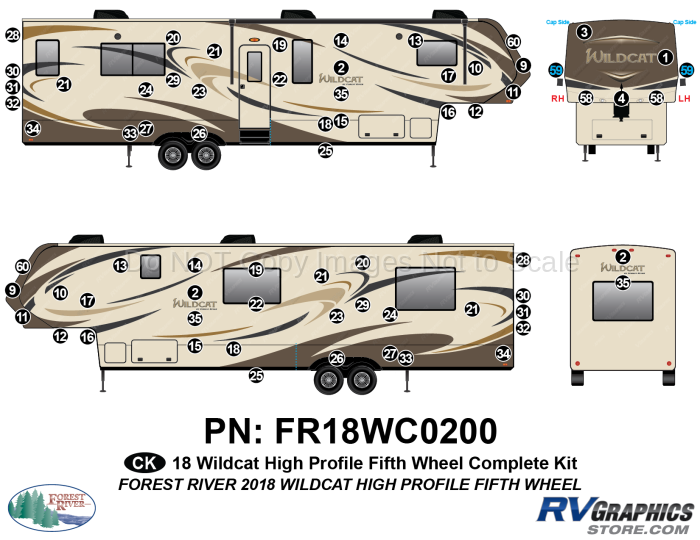 69 Piece 2018 Wildcat High Profile Fifth Wheel Complete Graphics Kit