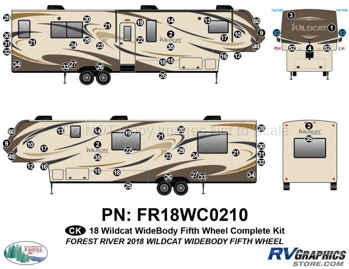 69 Piece 2018 Wildcat Widebody Fifth Wheel Complete Graphics Kit