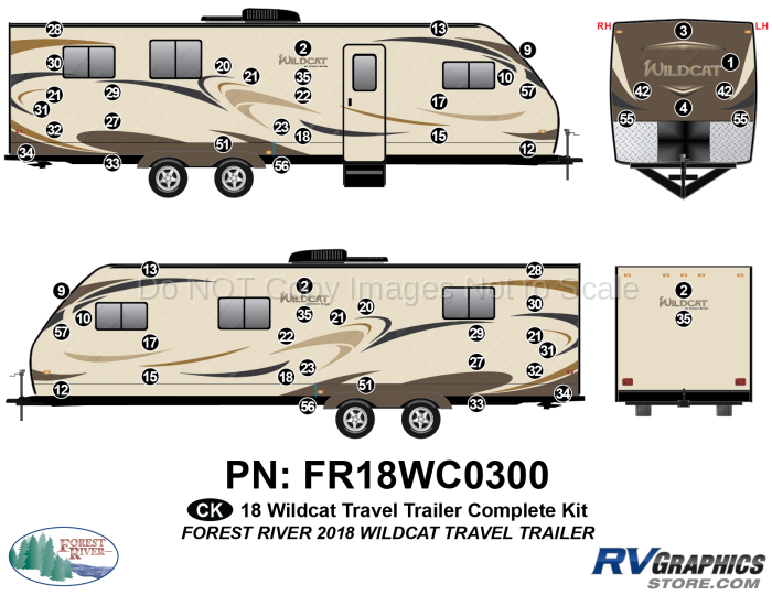 57 Piece 2018 Wildcat Travel Trailer Complete Graphics Kit