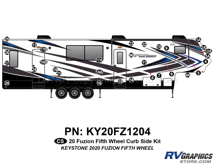 29 Piece 2020 Fuzion Fifth Wheel Curbside Graphics Kit