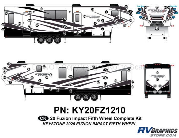 71 Piece 2020 Fuzion Impact Fifth Wheel Complete Graphics Kit