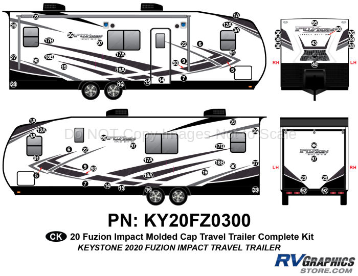 62 Piece 2020 Fuzion Impact Molded Cap Travel Trailer Complete Graphics Kit
