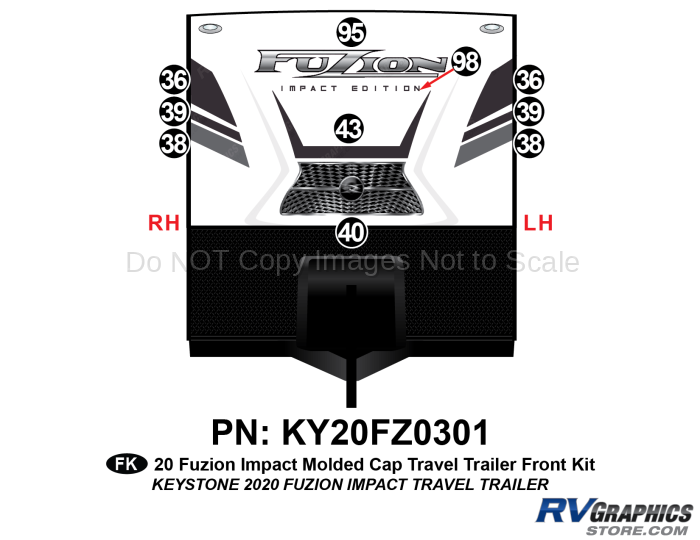 10 Piece 2020 Fuzion Impact Molded Cap Travel Trailer Front Graphics Kit