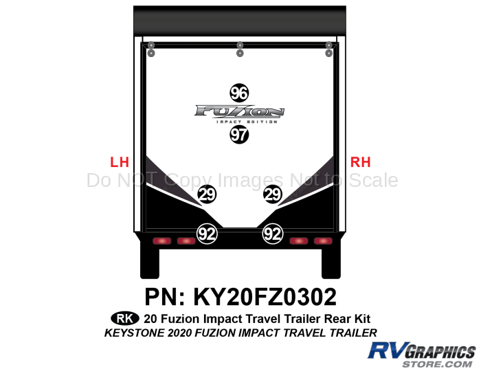 6 Piece 2020 Fuzion Impact Molded Cap Travel Trailer Rear Graphics Kit