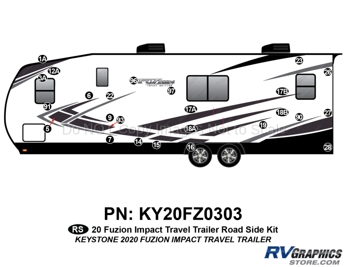 23 Piece 2020 Fuzion Impact Molded Cap Travel Trailer Roadside Graphics Kit