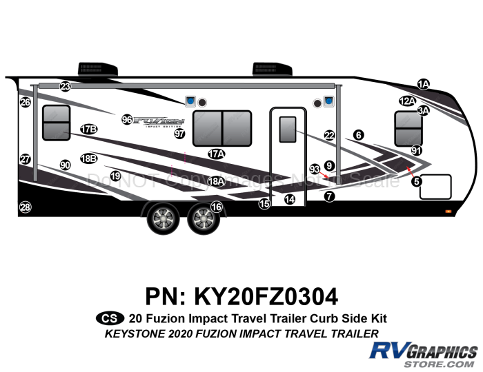 23 Piece 2020 Fuzion Impact Molded Cap Travel Trailer Curbside Graphics Kit