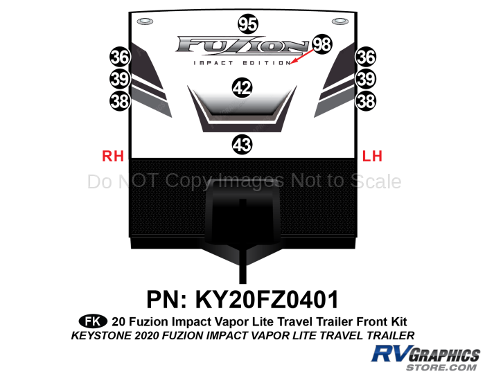 10 Piece 2020 Fuzion Impact Vapor Lite Travel Trailer Front Graphics Kit